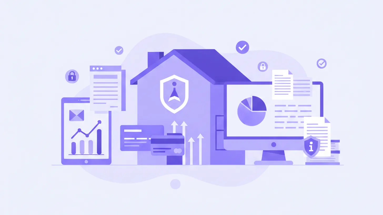 Ilustración vectorial de una casa con el logo de INFONAVIT y símbolos de crédito